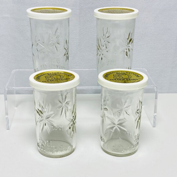Vintage Kraft 50th Anniversary Glass Cheese Jars Set Of 4 Starburst Pattern - Picture 4 of 12